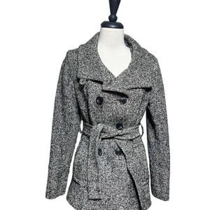 Anne Klein Belted Double Breasted Tweed Pea Coat Size Small